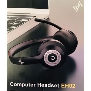 Computer Headset Bluetooth Wireless or Wired, EH02 Noise Cancelling